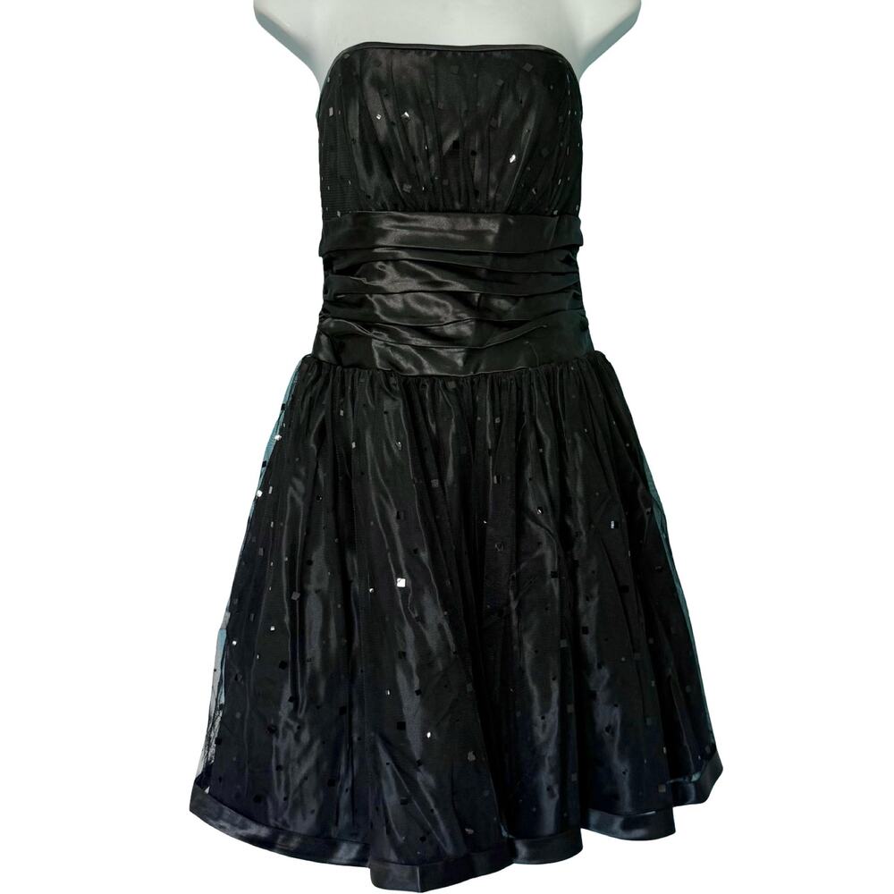 Vintage Gunne Sax Black Square Sequin Mini Strapless Tulle Tutu Dress size 7